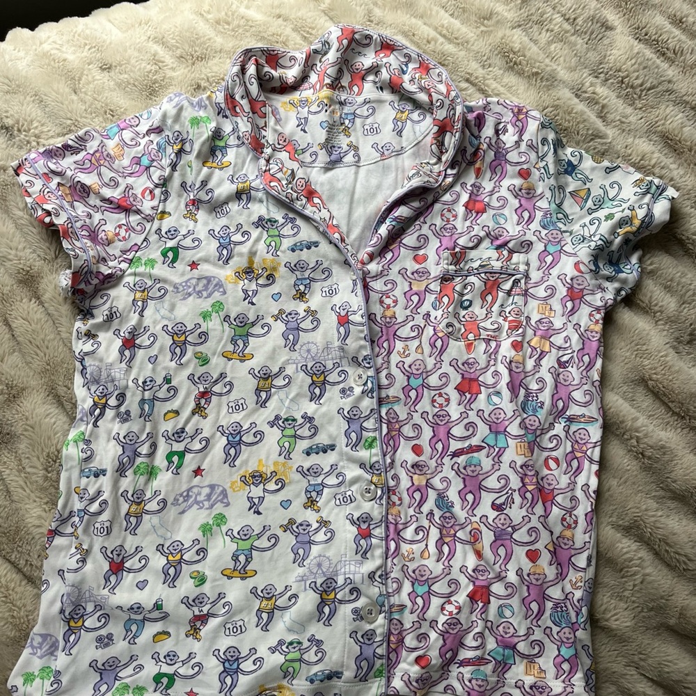 Roller Rabbit Multicolor Monkey Print Pajama Top